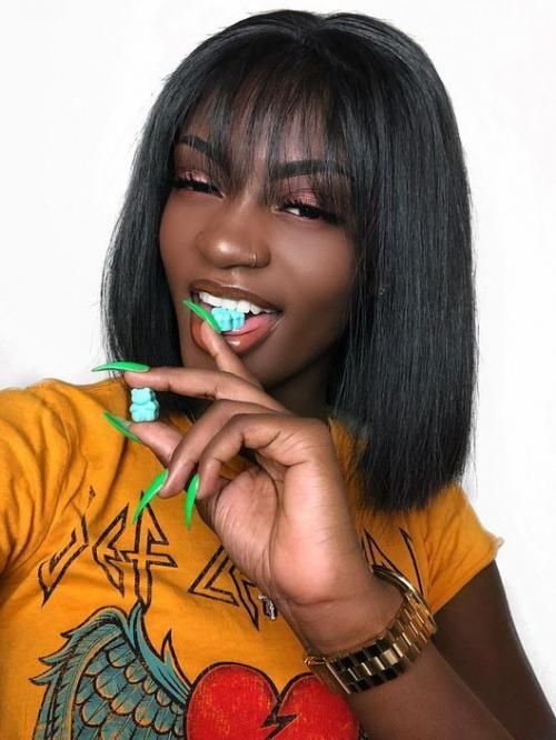 10 Inch Sleek Bob With Bang Lace Front Human Hair Wig -   13 spring hairstyles For Black Women ideas