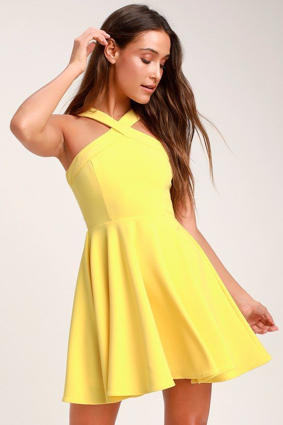 Lulus | The Way You Look Tonight Yellow Halter Skater Dress | Size X-Large | 100% Polyester -   14 dress Skater hats ideas