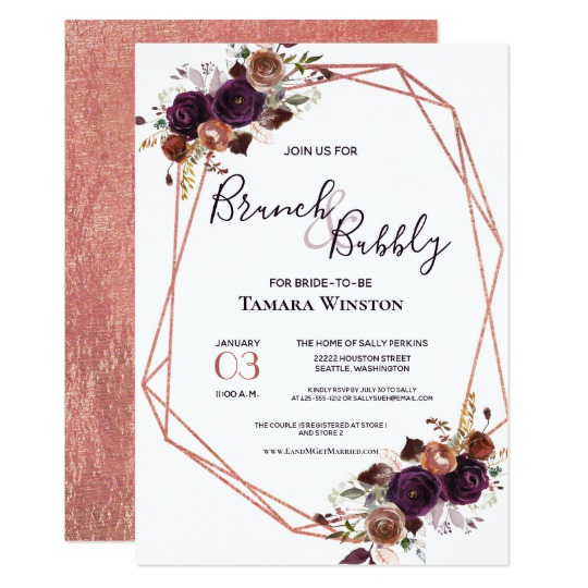 Brunch & Bubbly Rose Gold Purple Geometric Shower Card | Zazzle.ca -   15 wedding Rose Gold inspiration boards ideas