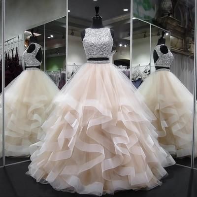 Gergeous Crystal Beading Two Piece Tulle Prom Dress, Long Evening Dress -   16 dress Long 2018 ideas