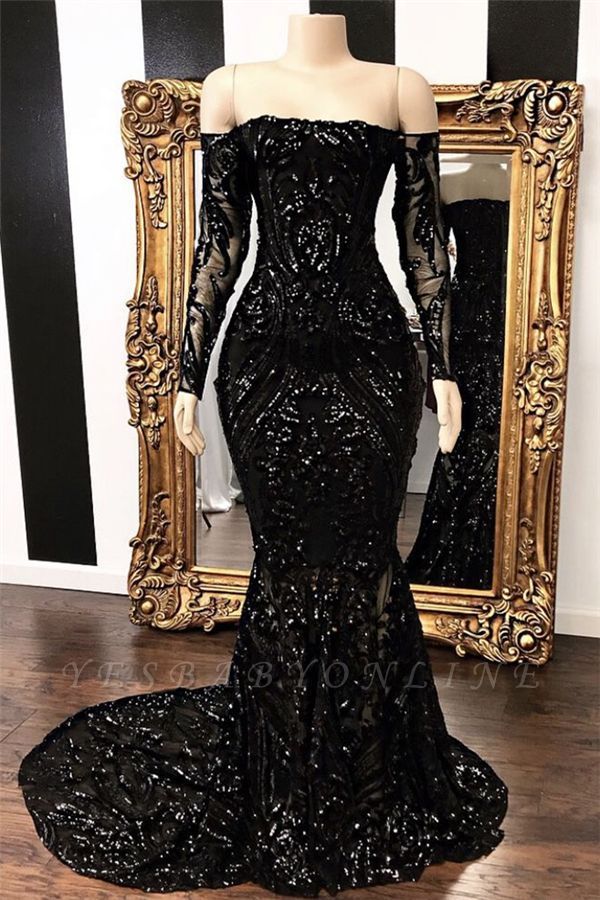 Off-the-shoulder Long Sleeves Sexy Mermaid Sweep Train Prom Dresses -   16 dress Long 2018 ideas