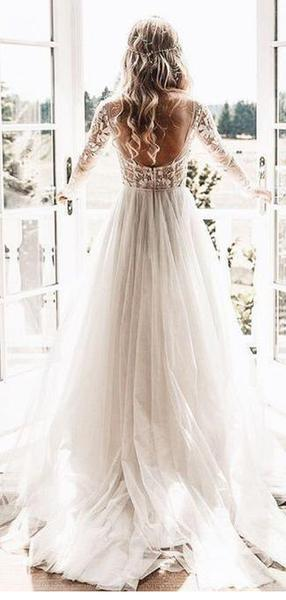 Long Sleeves See Through Cheap Wedding Dresses, Sexy Backless A-line Bridal Dresses, WD435 -   16 dress Long 2018 ideas