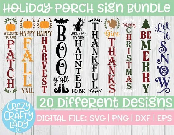 Holiday Porch Sign SVG Bundle, Tall Rustic Cut File, Farmhouse Design, Home Saying, Vertical Wood Si -   16 holiday Signs vinyls ideas