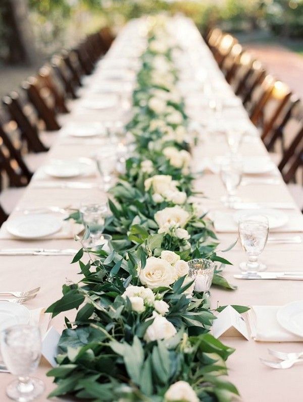 15 Greenery Garland Wedding Centerpiece Ideas for Long Table -   16 wedding Table white ideas
