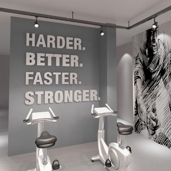 Gym, Gym Decor, Harder, Better, Faster, Stronger, Gym Stickers, Wall Decor, Wall Art, 3D, 3D Art, Wall Hangings, Signs, Gift - SKU:HBFS3D -   17 fitness Design room ideas