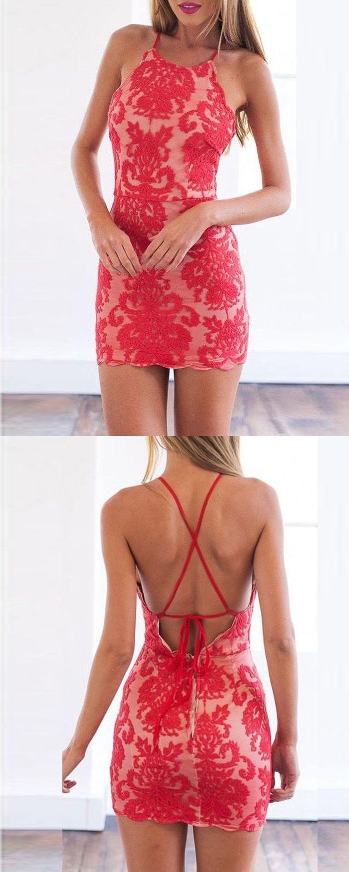 Spaghetti Straps Red Lace Bodycon Party Dress -   17 hoco dress Tight ideas