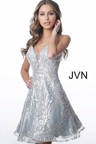 Silver Plunging Neckline Tie Back Homecoming Dress JVN2451 -   10 dress Cocktail silver ideas
