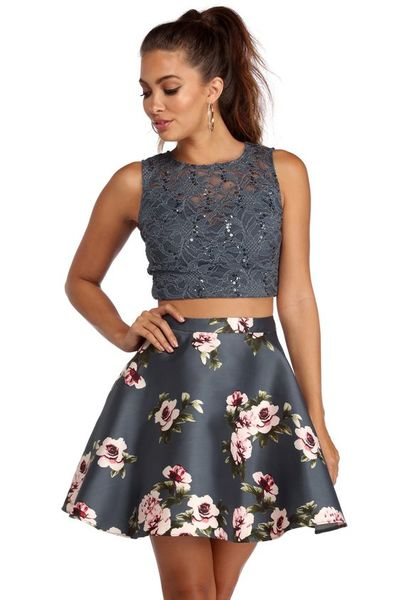 Rosie Floral Two Piece Dress ,homecoming dresses,Charming light roesy Prom Dresses,cute pretty dresses for homecoming from PeachGirlDress -   11 dress For Teens floral ideas