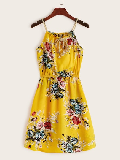 Floral Print Tie Front Slip Dress -   11 dress For Teens floral ideas