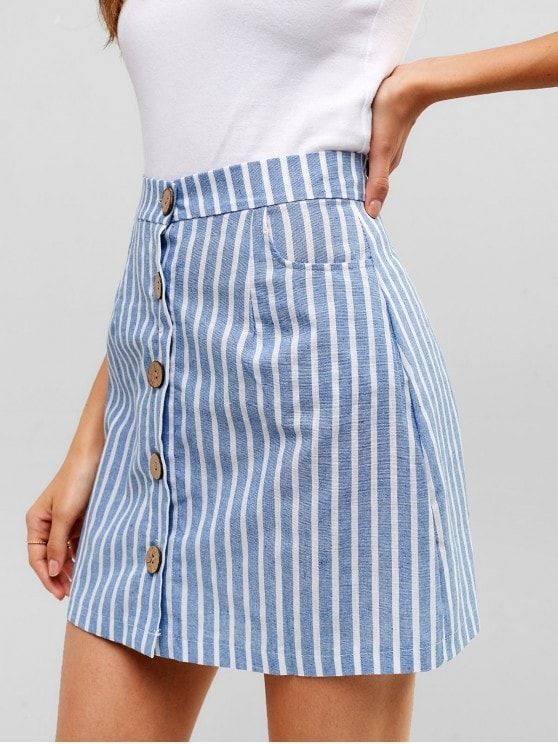 Striped Button Through Woven Mini Skirt -   11 dress Short mini skirts ideas