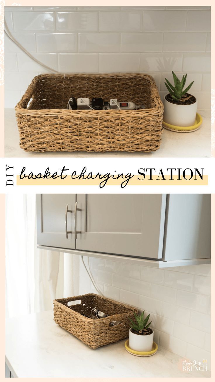 Organize your devices with an easy DIY basket charging station -   13 room decor Easy charging stations ideas