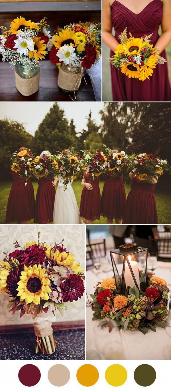 8 Beautiful Wedding Color Ideas In Shades of Red, Wine and Burgundy -   13 wedding Sunflower ideas
