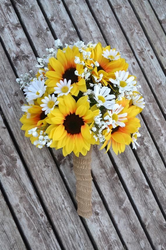 Sunflower Daisy Wedding Bouquet, Silk Wedding Flowers, Rustic Wedding, Sunflower Wedding, Garden Wedding Bouquet, Bridal Bouquet, Boho Bride -   14 wedding Flowers yellow ideas