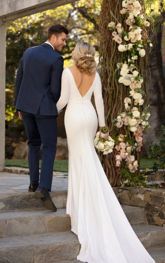 Simple and Sleek Long-Sleeved Sheath Wedding Dress - -   15 dress Long gowns ideas