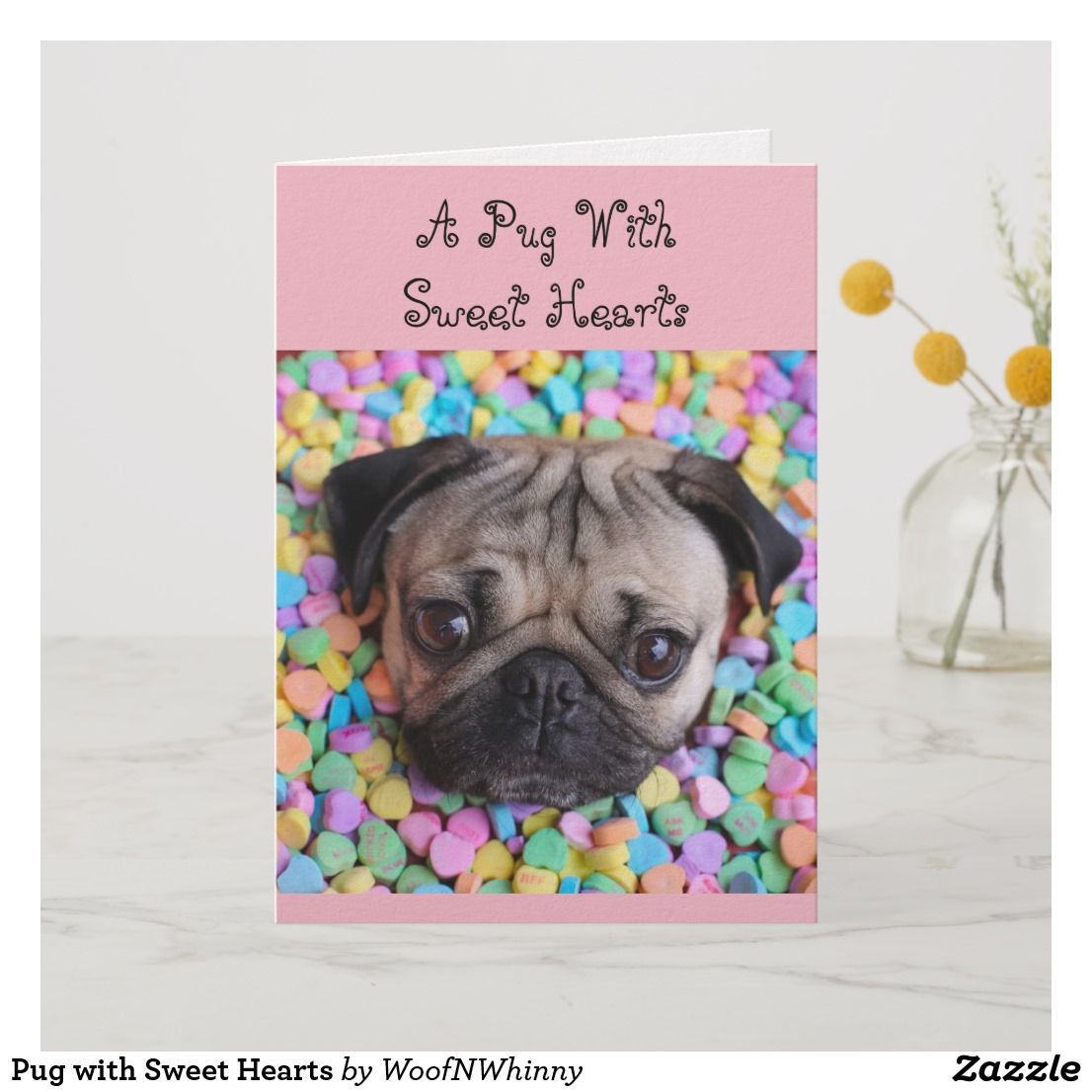 Pug with Sweet Hearts Holiday Card | Zazzle.com -   15 holiday Design sweets ideas