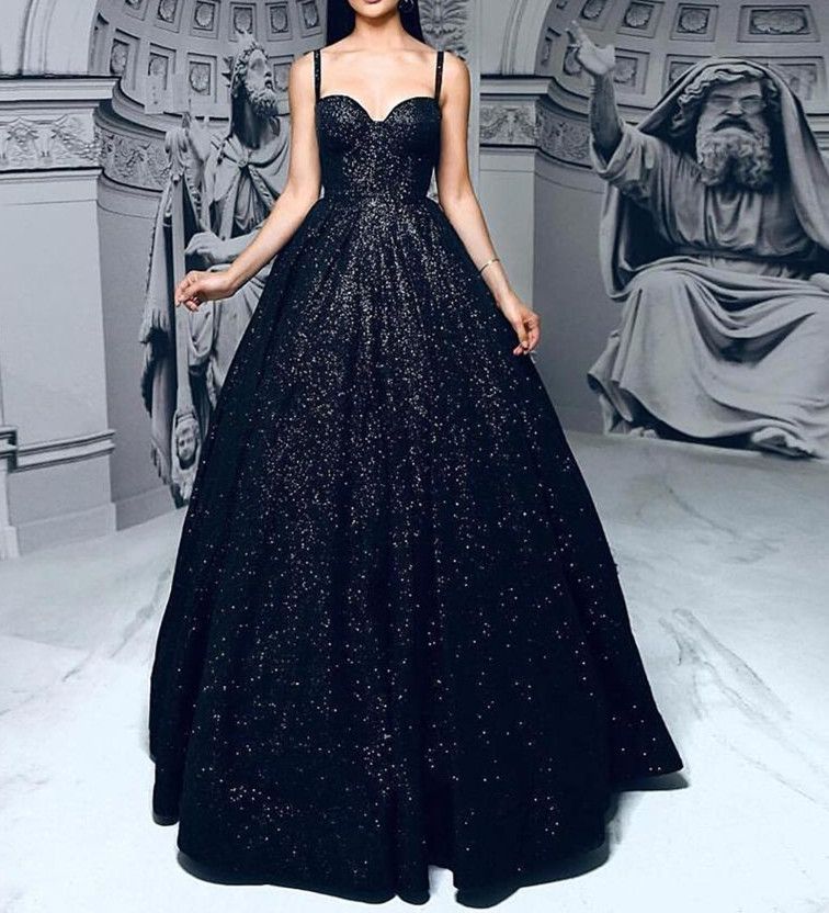 Black Spaghetti Strap Formal Sweetheart Long Prom Dresses -   15 sparkly dress Long ideas