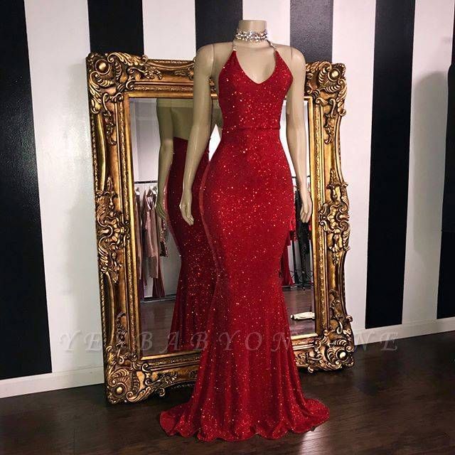 Sexy Sequins Sleeveless Mermaid Prom Dresses | Glitter 2019 Halter Red Evening Gowns -   15 sparkly dress Long ideas