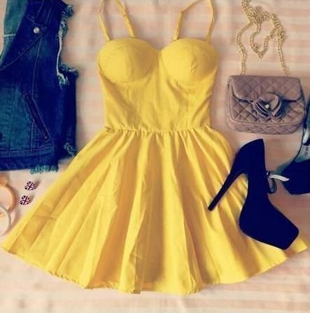 Spaghetti Straps Cute Dress ,Yellow Homecoming Dress For Girls -   16 dress Yellow boho ideas