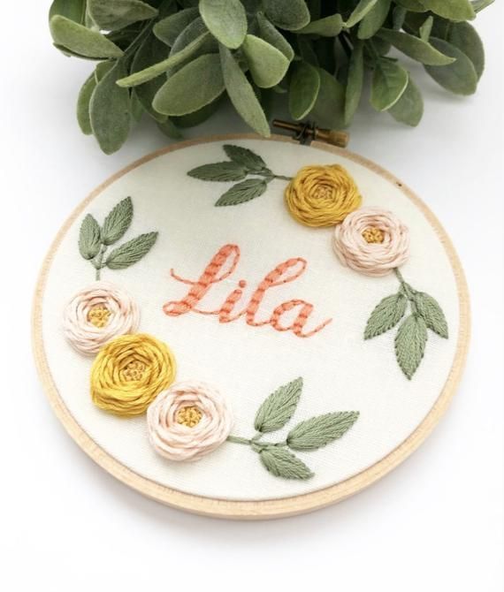 Name Embroidery Art - Nursery Embroidery Hoop Art - Hand Embroidered - Monogram Initial -   16 fabric crafts Nursery embroidery hoops ideas