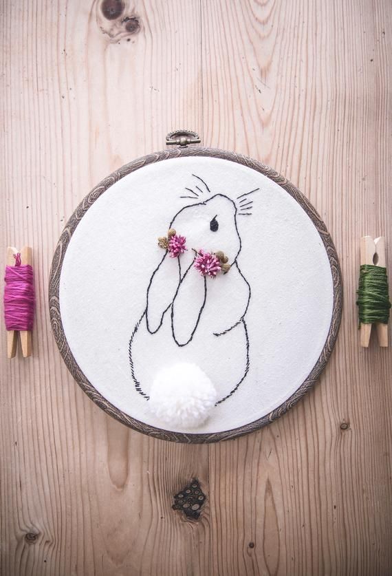 Hand embroidered bunny rabbit embroidery hoop - easter decor/ nursery decor -   16 fabric crafts Nursery embroidery hoops ideas