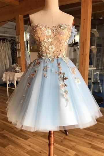 Light Blue Off the Shoulder Appliques Short Prom Homecoming Dress from PeachGirlDress -   18 beautiful dress Short ideas