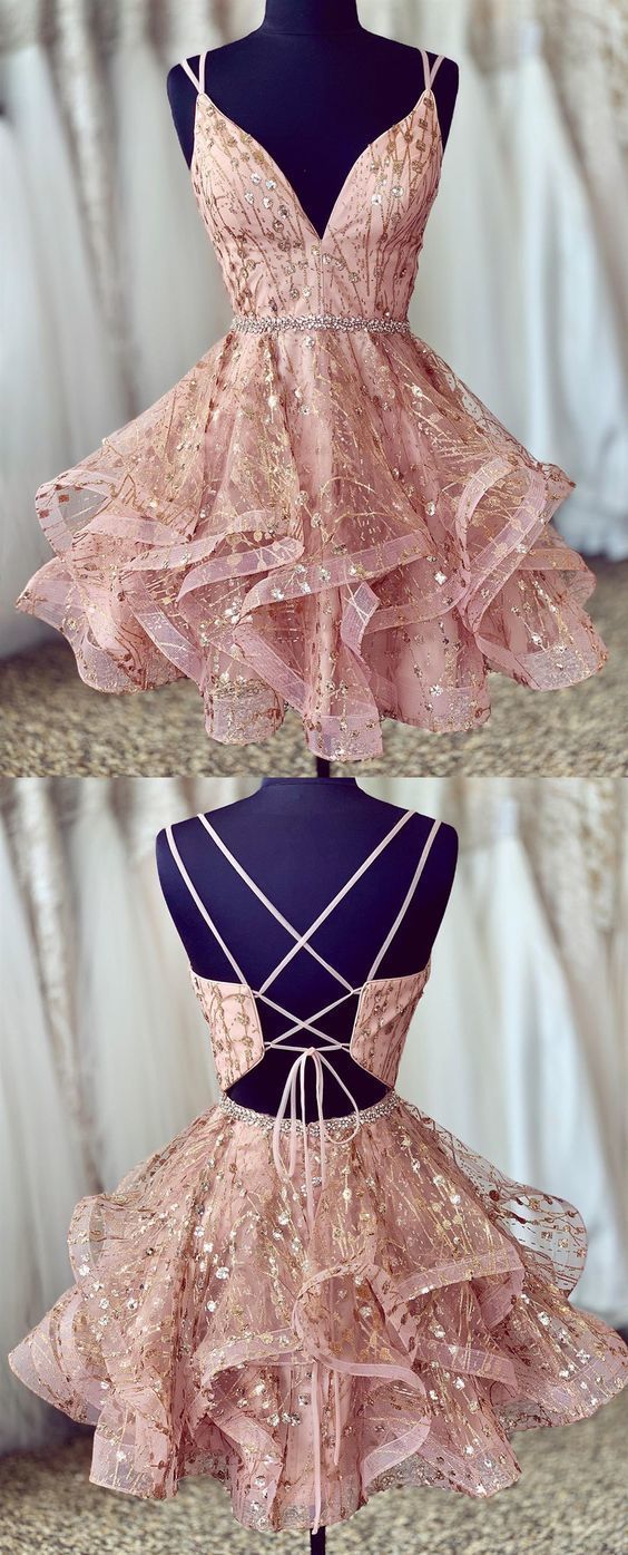 Stunning pink short homecoming dresses, shiny sequined homecoming dresses, ball gown formal dresses for teens -   18 beautiful dress Short ideas