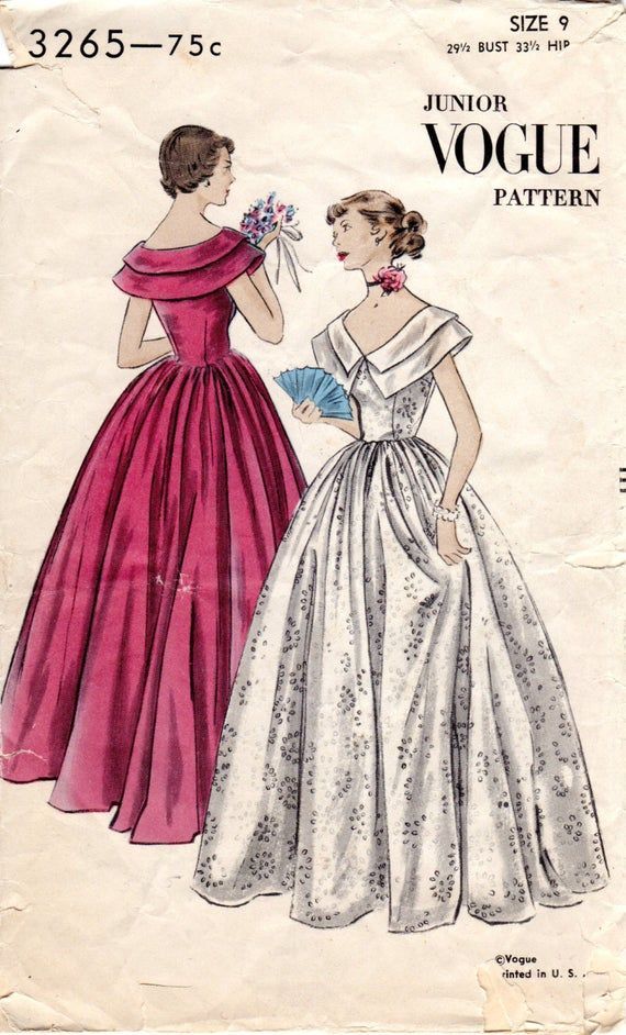 1940s Juniors Evening Dress Pattern - Vintage Vogue 3265 - Size 9 -   18 dress Cute pattern ideas