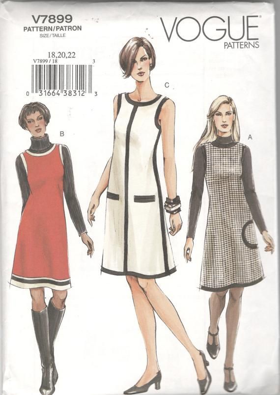 Vogue 7899 Misses Easy Mod Dress and Jumper Pattern Womens Sewing Pattern Size 6 8 10 Bust 30 31 32 or 18 20 22 UNCUT -   18 dress Cute pattern ideas