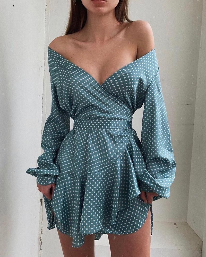 Off Shoulder Dot Print Ruffles Dress -   18 dress Cute pattern ideas