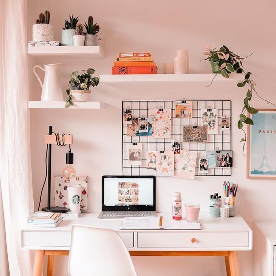 30+ Girly Pink Home Office Ideas That You Want to Work All Day -   19 room decor Wall bedroom ideas