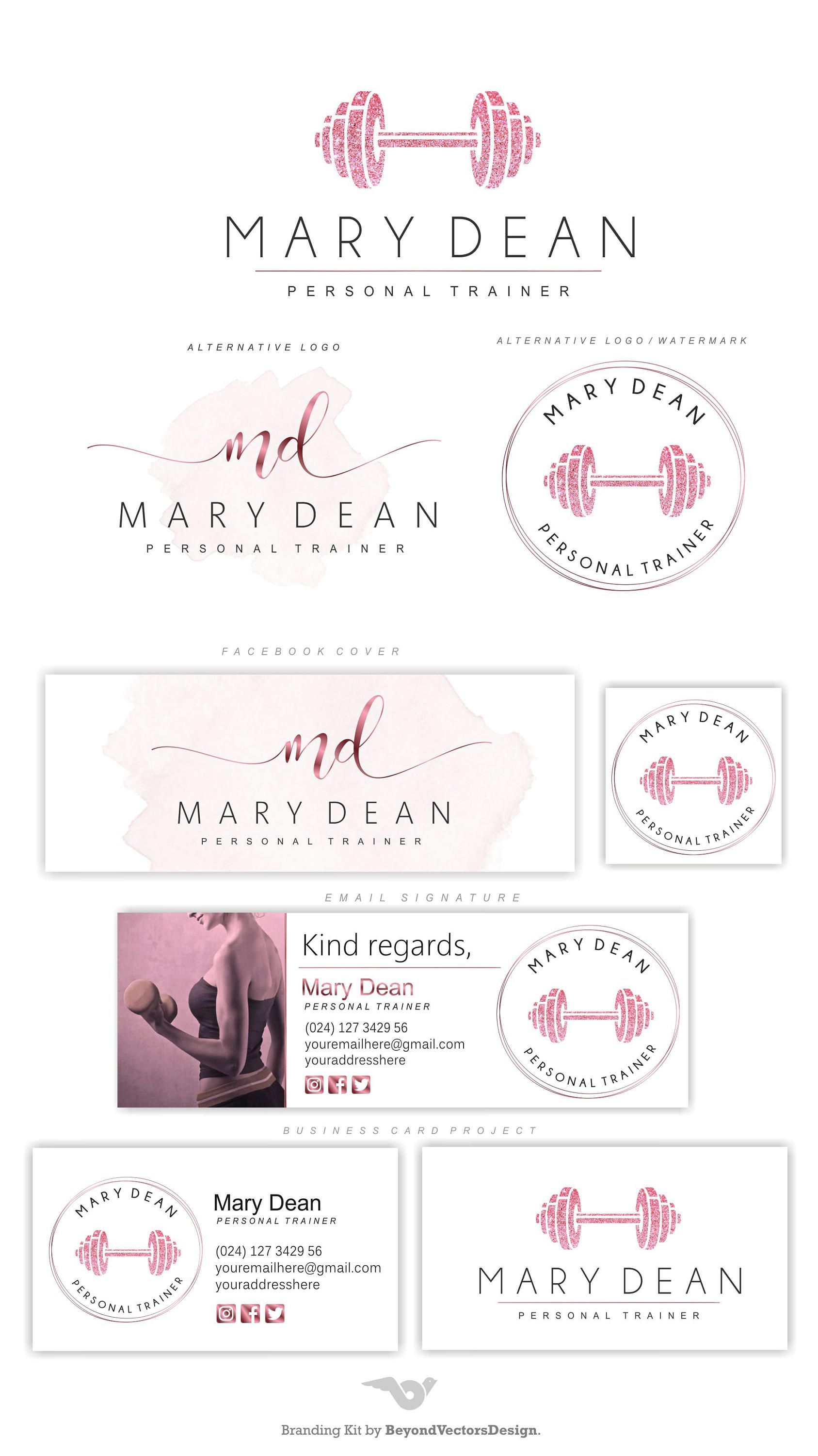 Rose Gold Dumbbell, Fitness Trainer logo Kit, Personal Trainer logo, Fitness Instructor Logo set, Personal Training, Health Logo, Logo 166 5 -   7 fitness Room website ideas