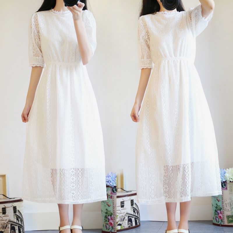 2019 Summer White Lace Dress Women Beach Boho Korean Dress Elegant Long Dresses Party Clothes Fashio -   7 korean dress Elegant ideas