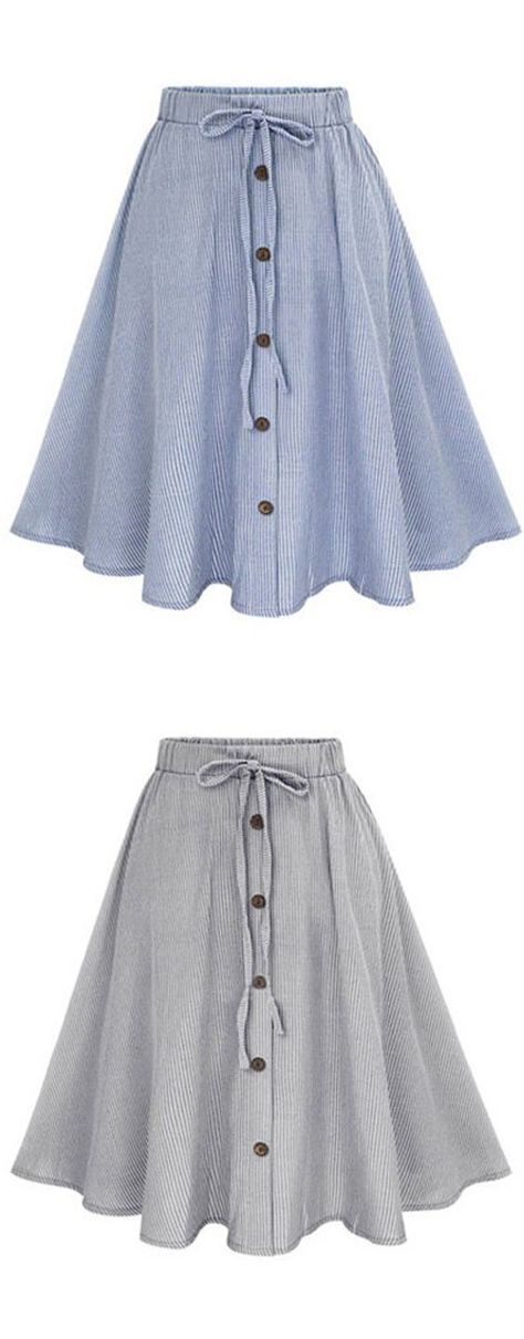 Simple Pinstripe Button Bowknot A Line Skirt -   8 DIY Clothes Tumblr buttons ideas