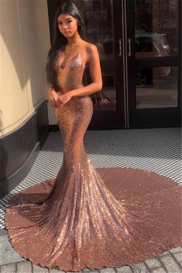 Gorgeous Spaghetti-Straps Sequins Mermaid Prom Dress -   10 dress Prom ugly ideas