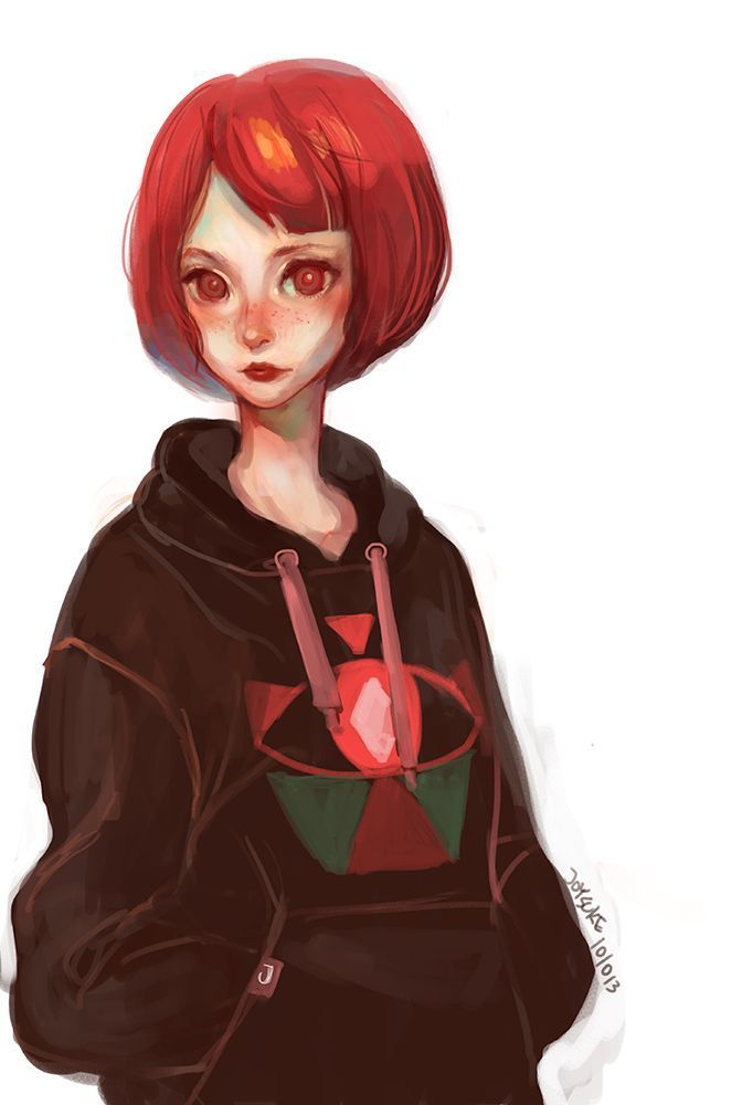 Red Hair Girl In Hoodie By Joysukedeviantartcom On -   11 evil hairstyles Drawing ideas