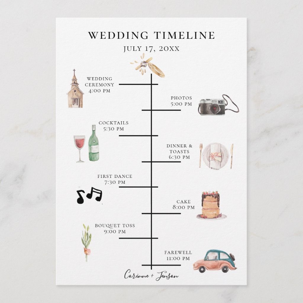 Rustic Watercolor Wedding Timeline Program | Zazzle.com -   11 wedding Day timeline ideas