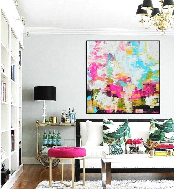 Abstract painting print Pink blue white Giclee, square colorful modern contemporary art, large geometrical canvas living room decor office -   12 room decor Modern deco ideas