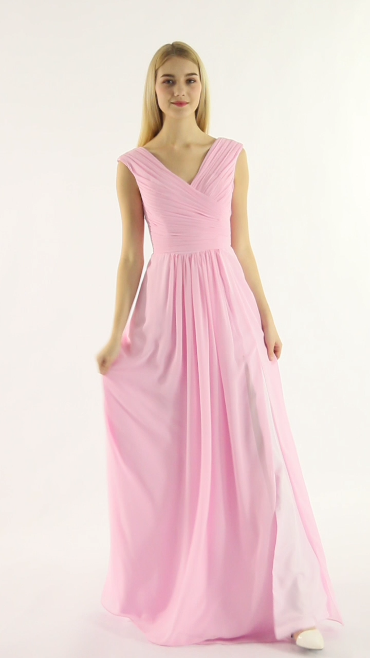 Sexy Ball Gown with Slit V Neck Chiffon Gown with Cap Sleeves Pleated Upper Bodice Flowy Chiffon -   13 dress Formal flowy ideas