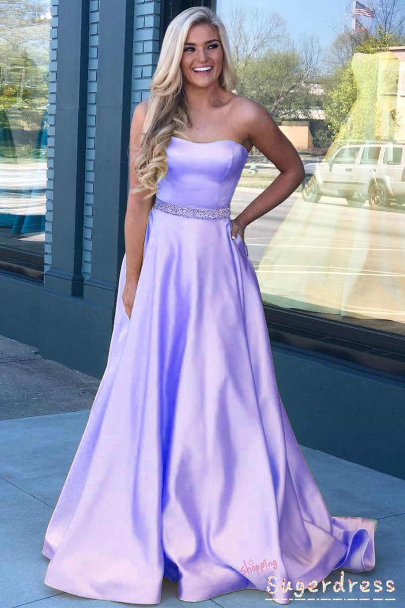 Strapless Beaded Waist Lavender Long Prom Dress -   13 dress Formal flowy ideas