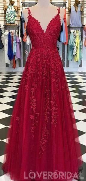 Spaghetti Straps Lace Dark Red Cheap Long Evening Prom Dresses, Cheap Custom Sweet 16 Dresses, 18511 -   14 dress Red lace ideas
