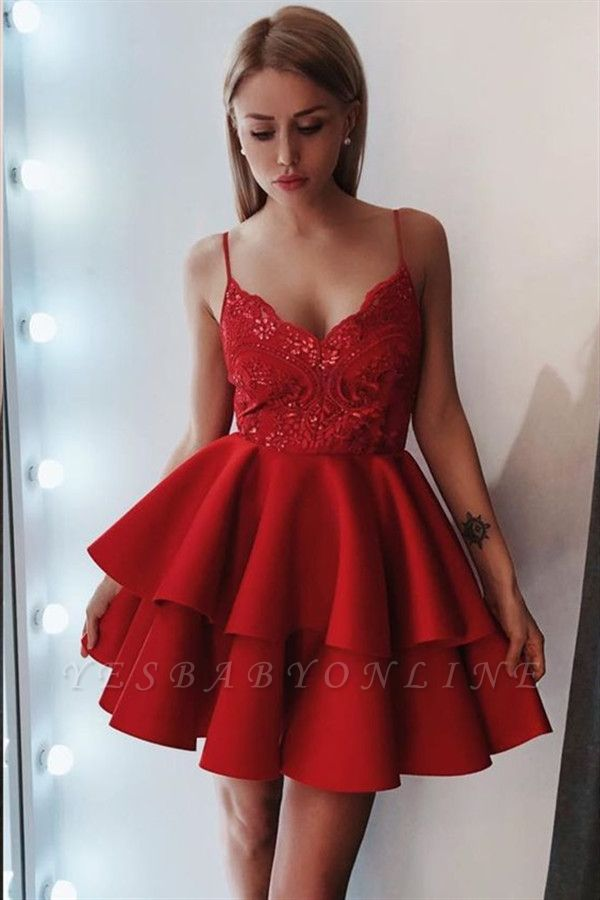 Exquisite Lace Spaghetti-Straps Sleeveless Homecoming Dress -   14 dress Red lace ideas