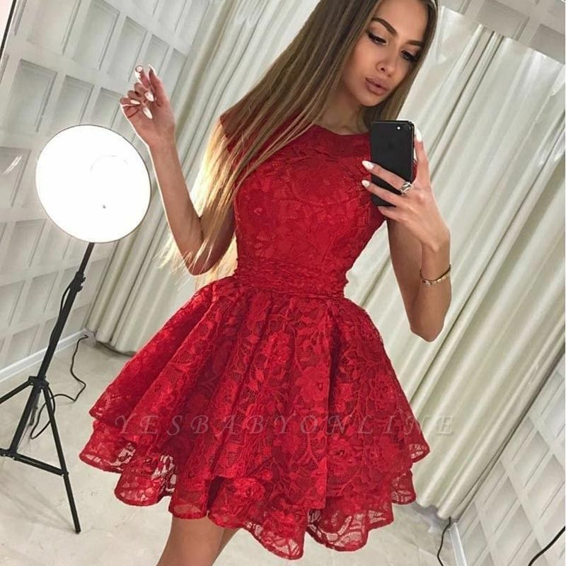 Chic A-Line Scoop Homecoming Dresses | Sleeveless Red Short Cocktail Dresses -   14 dress Red lace ideas