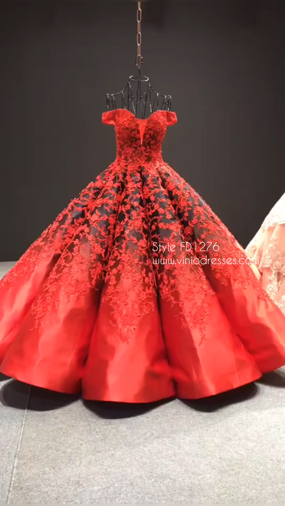 Red Lace Ball Gown Prom Dresses Off the Shoulder Quinceanera Dress FD1276 -   14 dress Red lace ideas