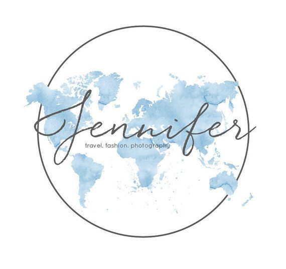 watercolor travel blog premade business logo design Hand Drawn whimsical photography logo map world globe elegant seal stamp blue -   14 wedding Photography logo ideas