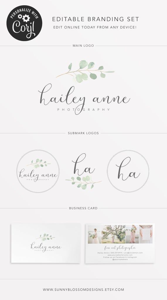 Editable Photography Branding Kit, Wedding Planner Branding Set, Logo Design, Business Card Template, Instant Download, Laurel, Leaf,Foliage -   14 wedding Photography logo ideas