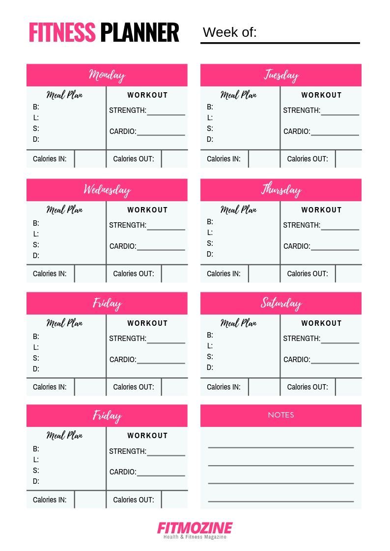 14 weekly fitness Planner ideas