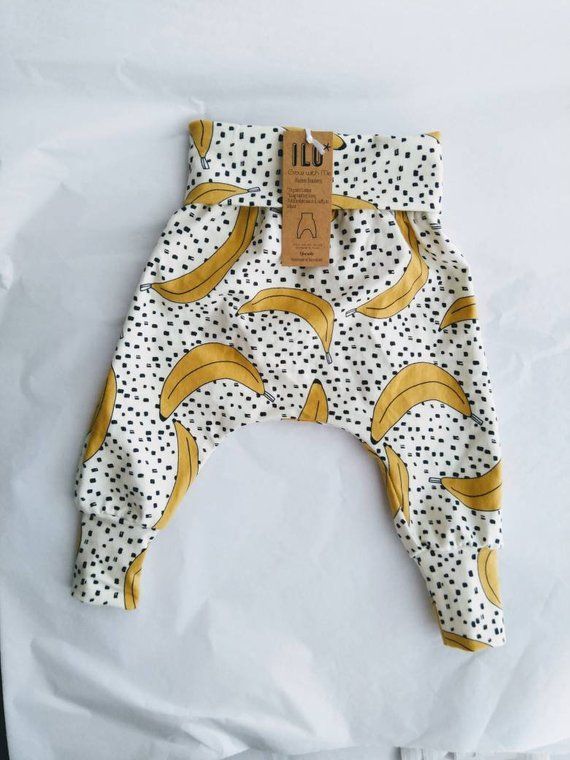 Harem Style Baby, Toddler & Child Trousers - Organic Cotton jersey in a banana print 'Grow with Me' -UK Maker -   15 DIY Clothes Baby awesome ideas