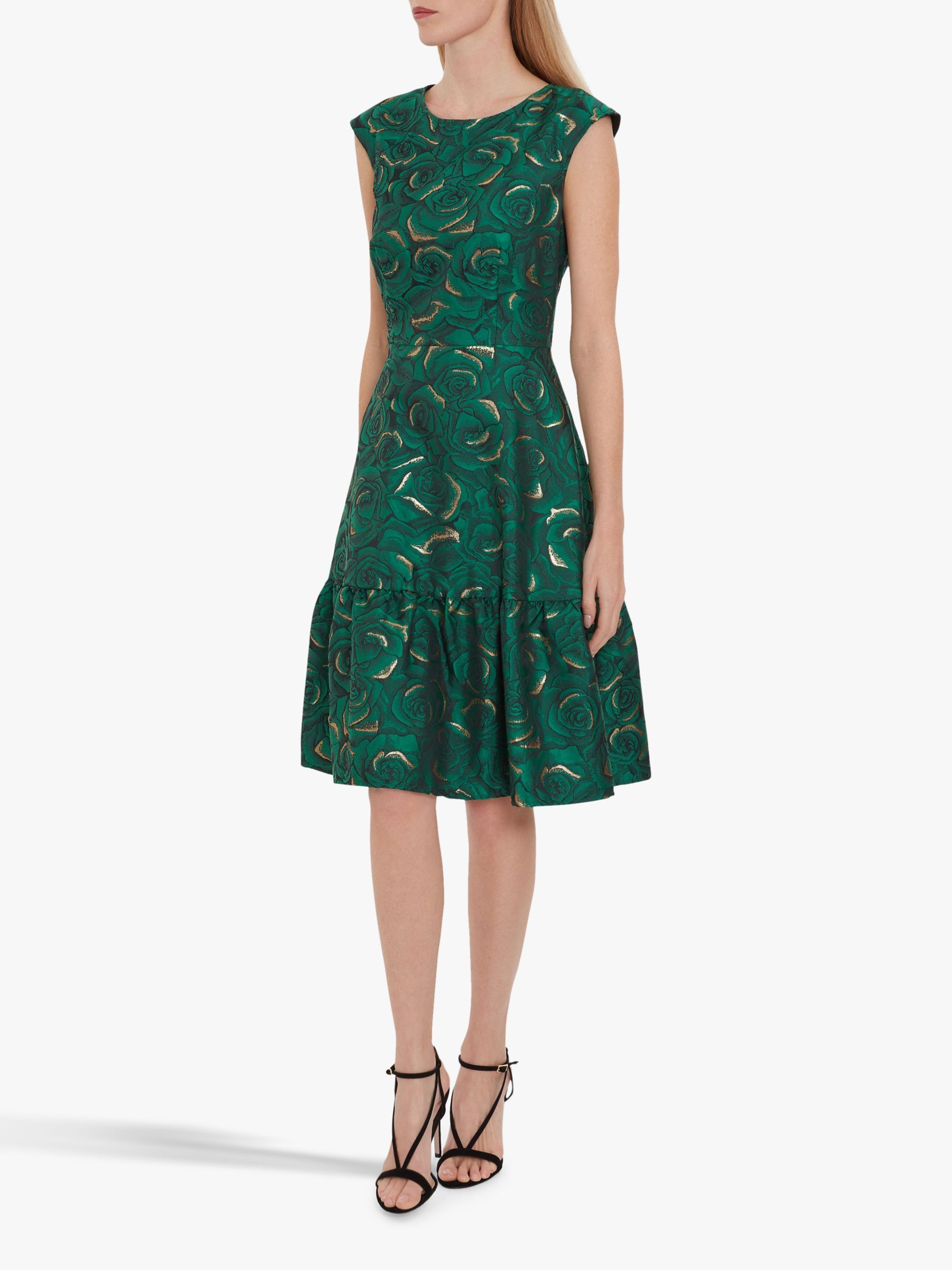 Gina Bacconi Nasra Flared Jacquard Dress, Green/Gold -   15 dress Green and gold ideas