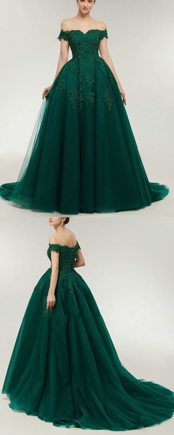 Prom Dresses Simple, lace prom dress,off the shoulder dark green gown -   15 dress Green and gold ideas
