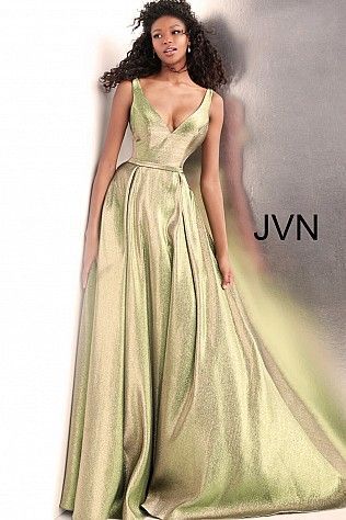 JVN67647 Green and Gold V Neck Bridesmaid Ballgown -   15 dress Green and gold ideas